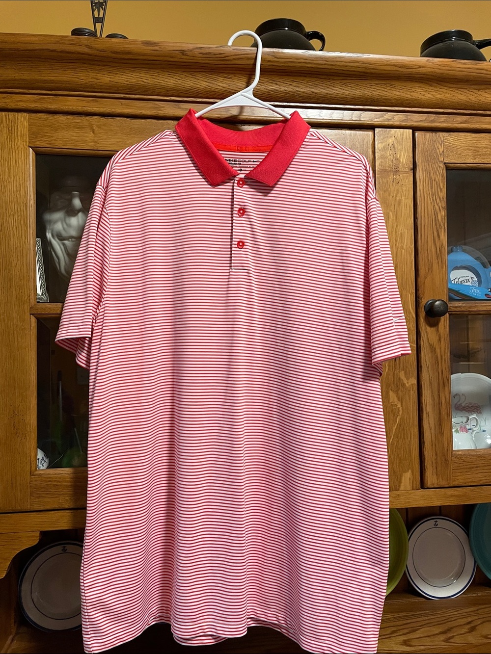 Nike Red and White Narrow-Strip Polo - Nike Golf - Standard Fit - Men’s XL